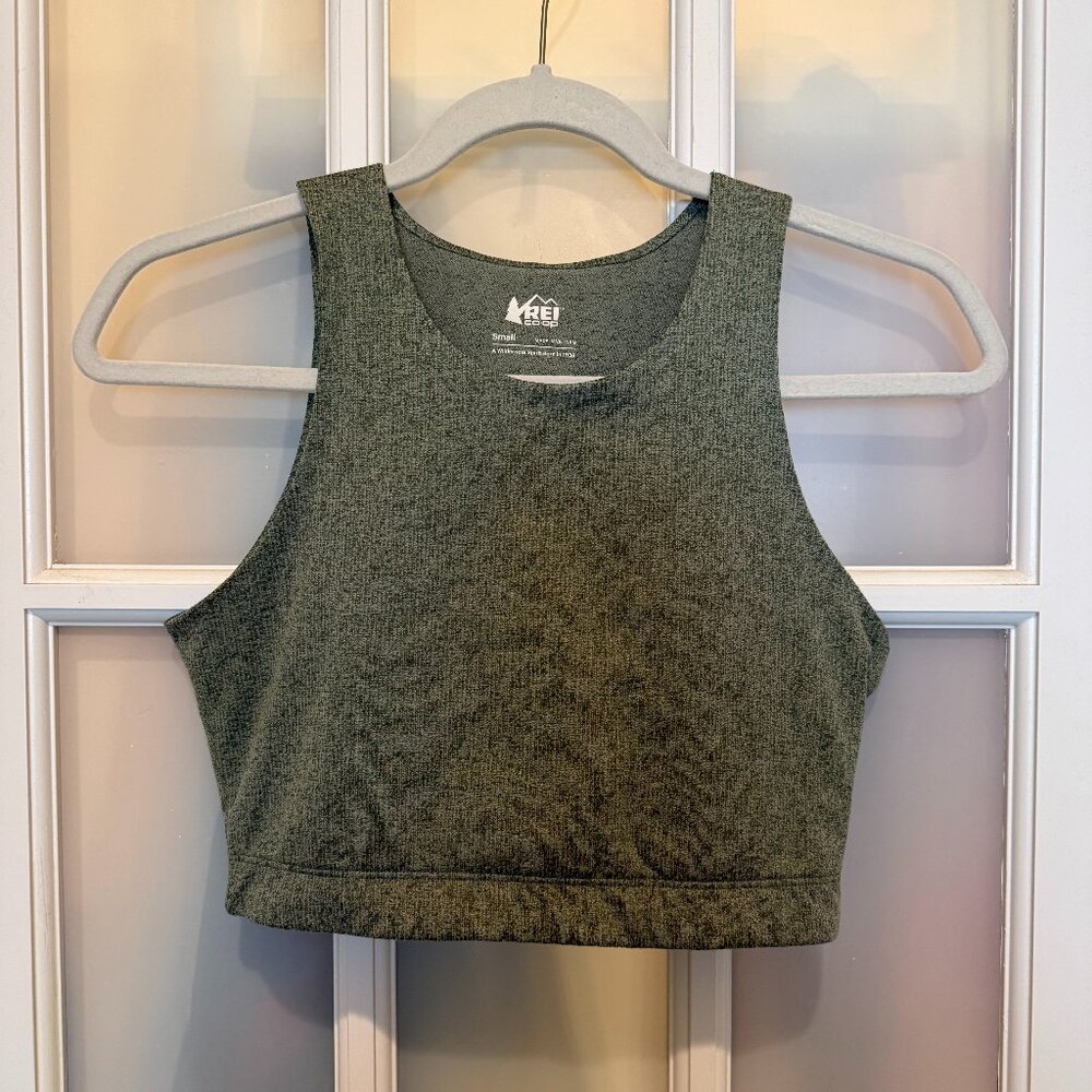 REI Co-Op Green Womens High Neck Crop Tank Top Size Small Athletic Activewear